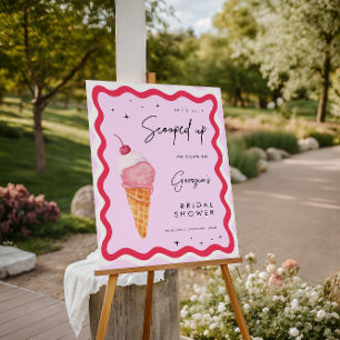 She's Been Scooped Up Pink and Red Wavy Welcome Foam Board