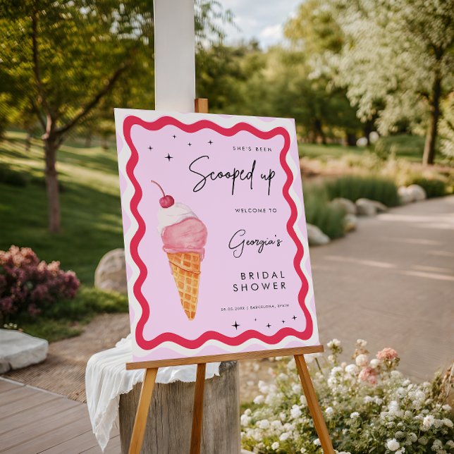 She's Been Scooped Up Pink and Red Wavy Welcome Foam Board (Creator Uploaded)