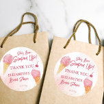 She's been scooped up pink ice cream bridal shower classic round sticker<br><div class="desc">She's been scooped up pink ice cream and cherry on the top bridal shower favor gift thank you sticker.</div>