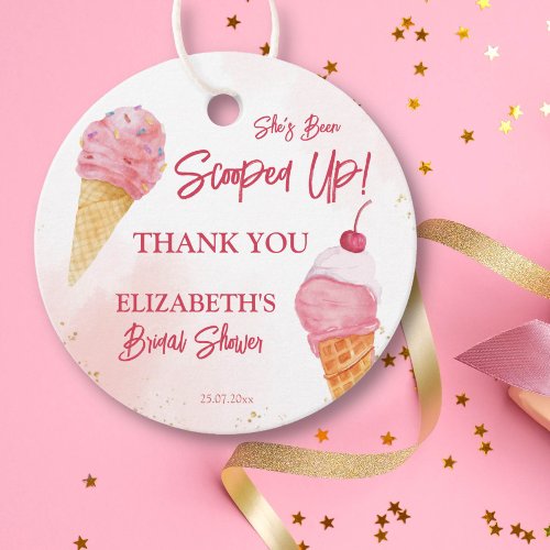Shes been scooped up pink ice cream bridal shower favor tags