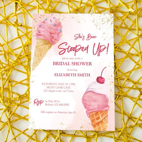 Shes been scooped up pink ice cream bridal shower invitation