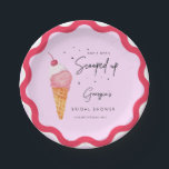 She's Been Scooped Up Pink Red Retro Bridal Shower Paper Plates<br><div class="desc">These cool paper plates,  featuring red and pink wavy frames,  watercolor ice-cream & custom text would make a wonderful addition to your bridal shower celebration! Easily add your details by clicking on the "personalize" option.</div>