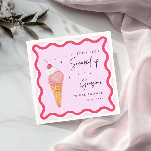 She's Been Scooped Up Pink Red Wavy Bridal Shower Napkins