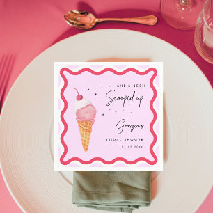 She's Been Scooped Up Pink Red Wavy Bridal Shower Napkins