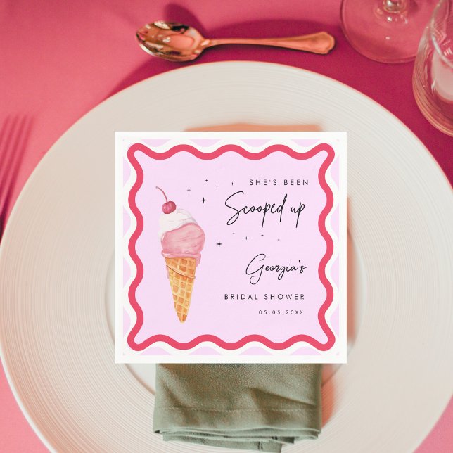 She's Been Scooped Up Pink Red Wavy Bridal Shower Napkins (Creator Uploaded)