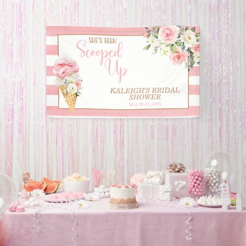 Shes Been Scooped Up Stripes Bridal Shower Banner