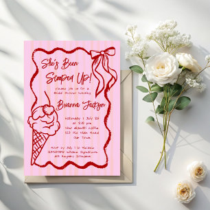 She's been scooped up wavy border sketch bridal invitation