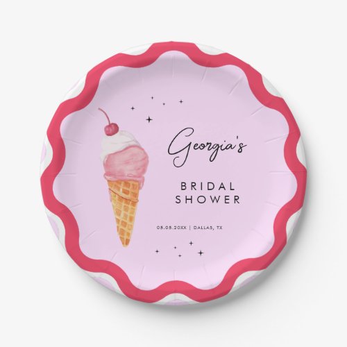 Shes Been Scooped Up Wavy Pink Red Bridal Shower Paper Plates