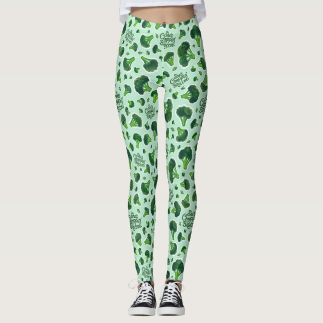 She's Choppin' Broccoli Gen X Humor Novelty Leggings (Front)