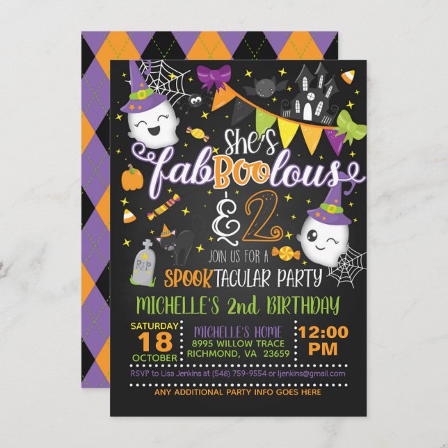 She's Faboolous and TWO Birthday Invitation - Blk (Front/Back)