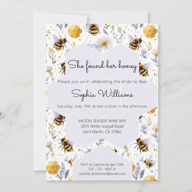 She's Found Her Honey Bees Floral Bridal Shower Invitation (Front)