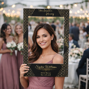 She's found her honey black gold bridal shower selfie frame