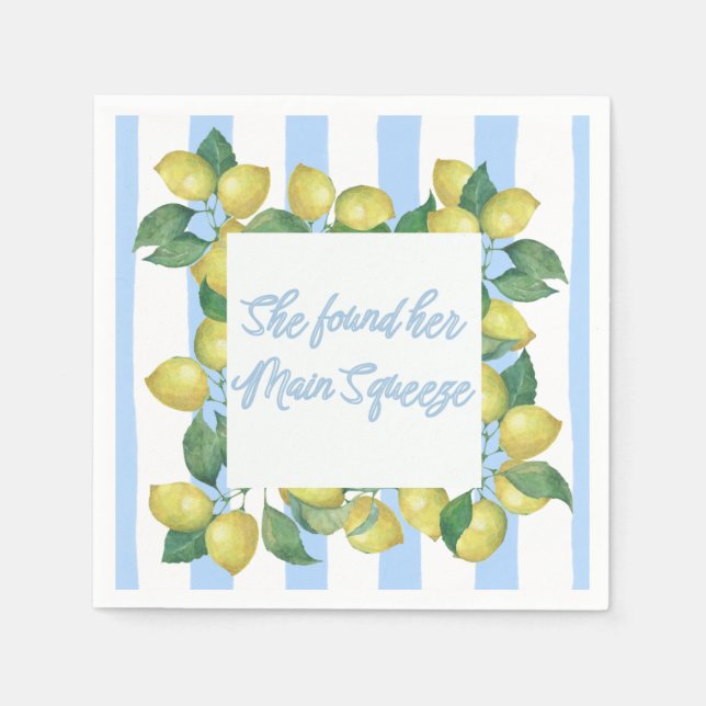 "She's Found Her Main Squeeze" Blue and Lemon Napkins (Front)