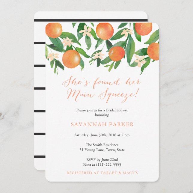 She's Found Her Main Squeeze Citrus Bridal Shower Invitation (Front/Back)