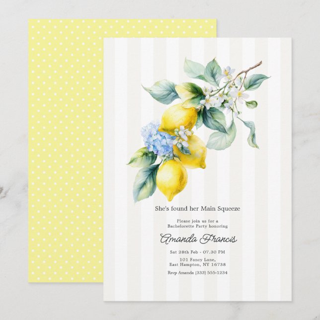 She's Found Her Main Squeeze Lemon Bachelorette Invitation (Front/Back)
