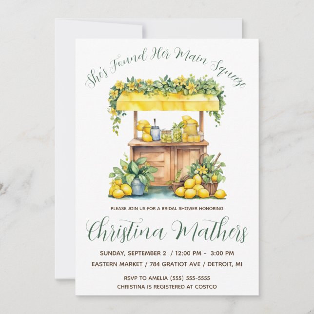 She's found her Main Squeeze! Lemon Bridal Shower Invitation (Front)