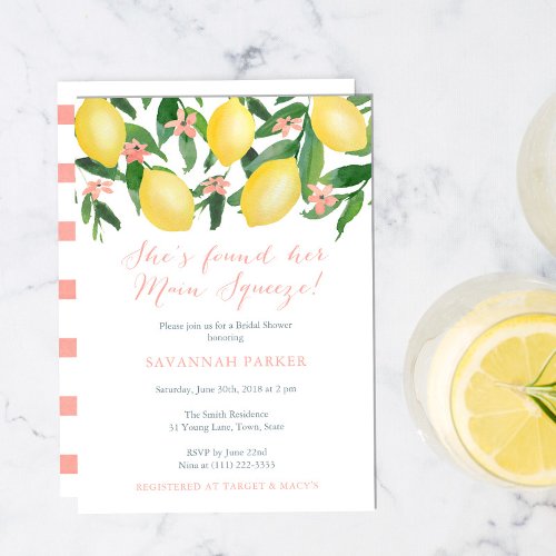 Shes Found Her Main Squeeze Lemons Bridal Shower Invitation