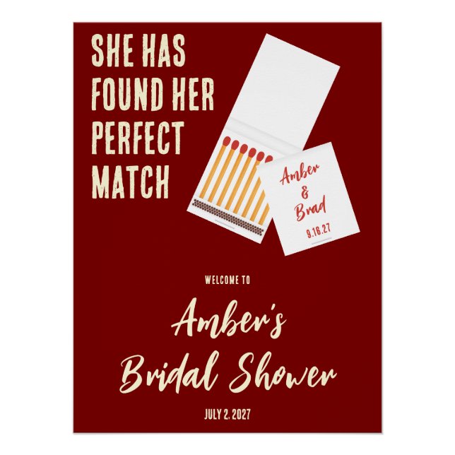 She's Found her Perfect Match Bridal Shower Poster (Front)