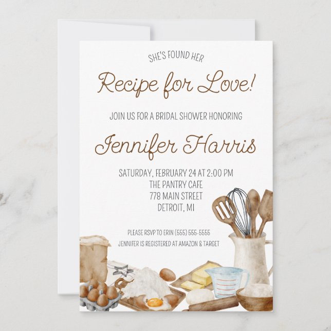 She's Found her Recipe for Love! Bridal Shower Invitation (Front)