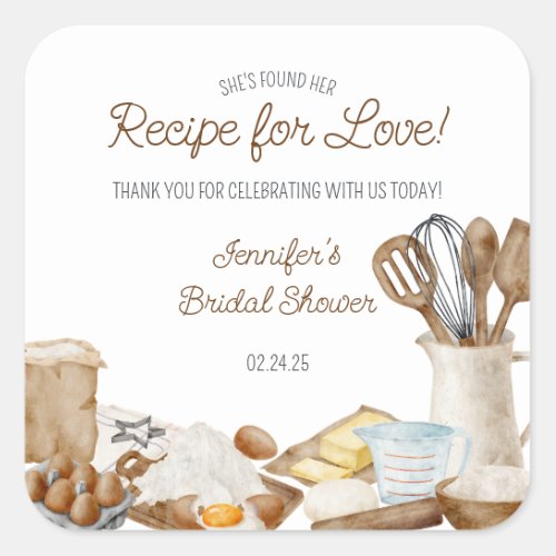 Shes Found her Recipe for Love Bridal Shower Square Sticker