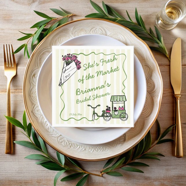 She's fresh of the market bridal shower custom napkins (She's fresh of the market bridal shower custom napkins template personalized table decor)