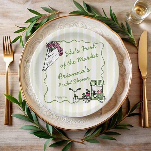 She's fresh of the market bridal shower custom paper plates (She's fresh of the market bridal shower custom paper plates personalized decor monogrammed plates)