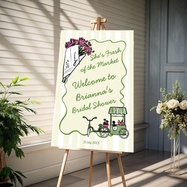 She's fresh of the market bridal shower welcome foam board (She's fresh of the market bridal shower welcome sign board handrawn sketch wavy border welcome sign)