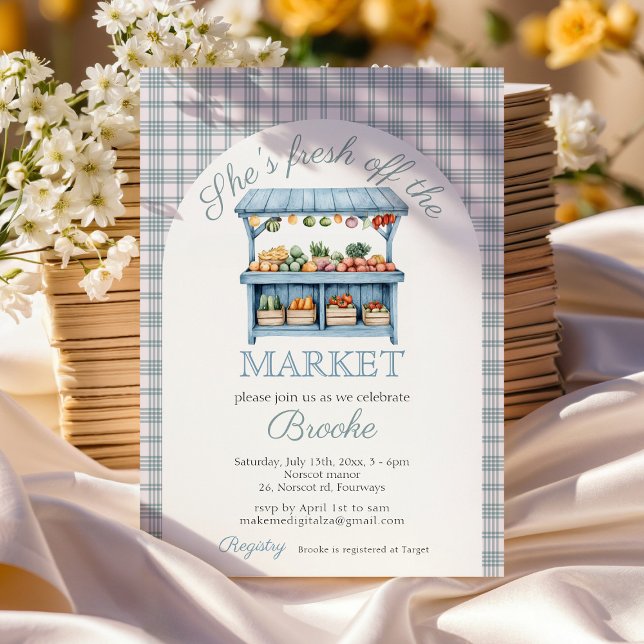 She's fresh off the market blue Bridal Shower Invitation (Creator Uploaded)