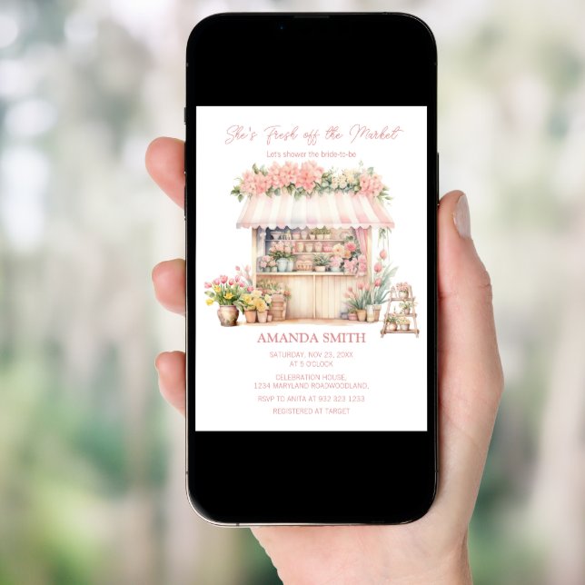She's Fresh Off the Market Floral Bridal Shower  Invitation (Front Digital)