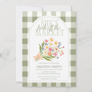 She's Fresh Off the Market Floral Sage Gingham Invitation
