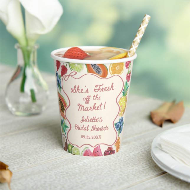 She's Fresh Off The Market Fruits Bridal Shower Paper Cups (Insitu)