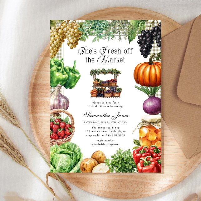 She's Fresh Off The Market Gingham Bridal Shower Invitation (Creator Uploaded)