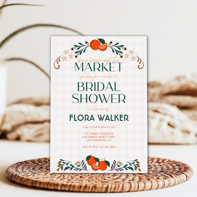 She's Fresh Off the Market Orange Bridal Shower Invitation (Creator Uploaded)