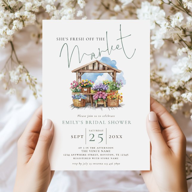 She's Fresh off the Market Sage Bridal Shower Invitation (Creator Uploaded)