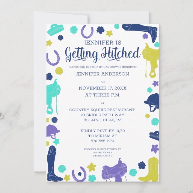 She's Getting Hitched Fun Equestrian Bridal Shower Invitation (Front)