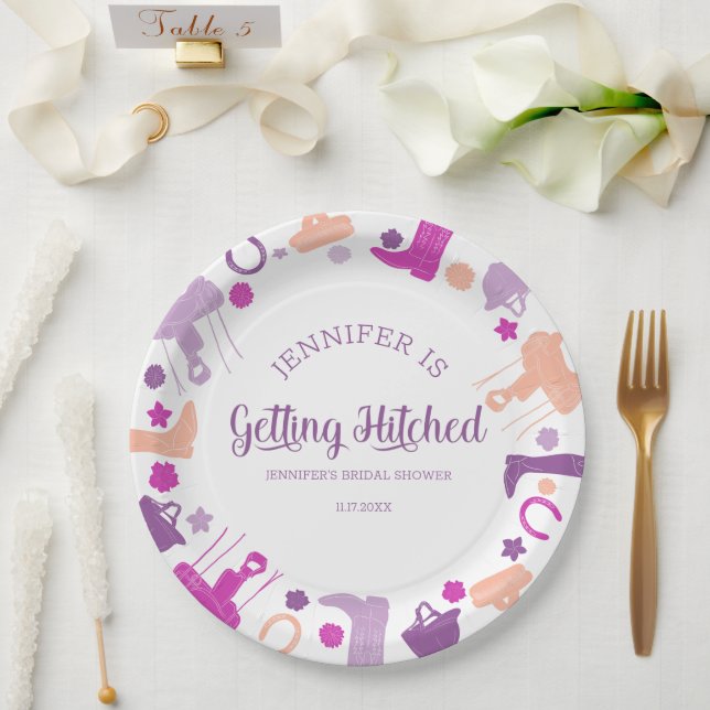 She's Getting Hitched Fun Equestrian Bridal Shower Paper Plates (Wedding)