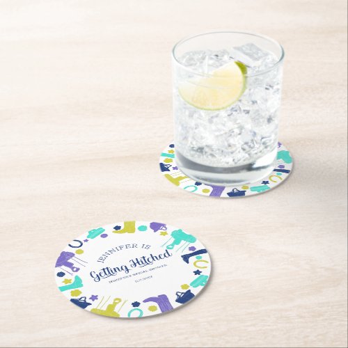 Shes Getting Hitched Fun Equestrian Bridal Shower Round Paper Coaster