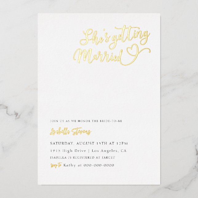 She's Getting Married Heart Bridal Shower Foil Invitation (Front)