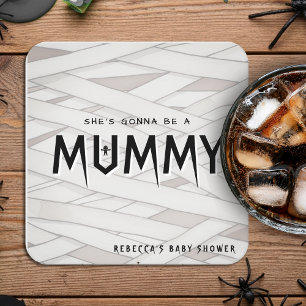 She's Gonna Be a Mummy Halloween Baby Shower Square Paper Coaster