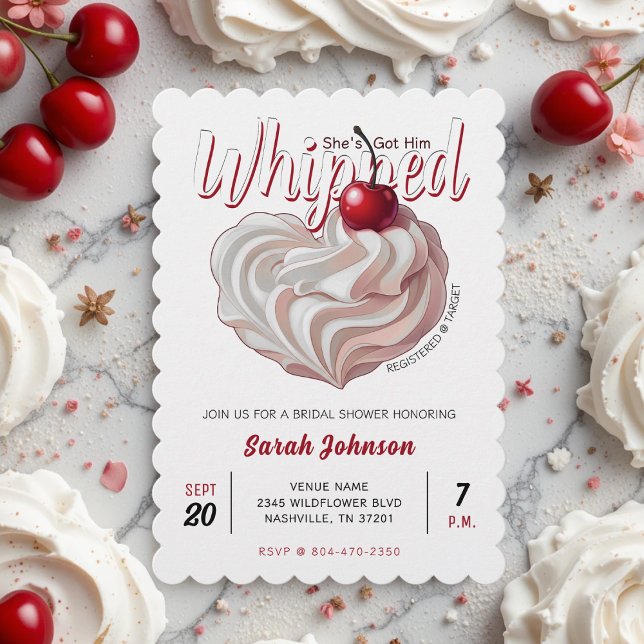 She's Got Him Whipped Cream Cherry Bridal Shower Invitation (She's Got Him Whipped Cream Cherry Bridal Shower Invitation
)