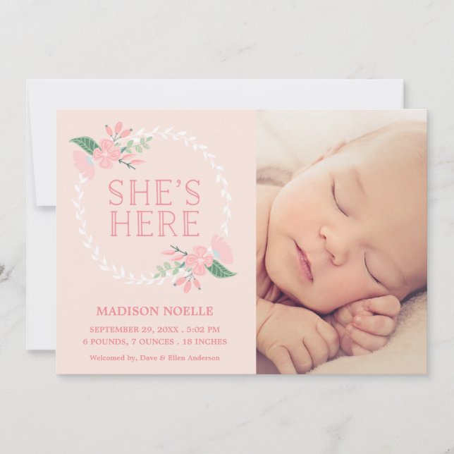 She's Here | Birth Announcement (Front)