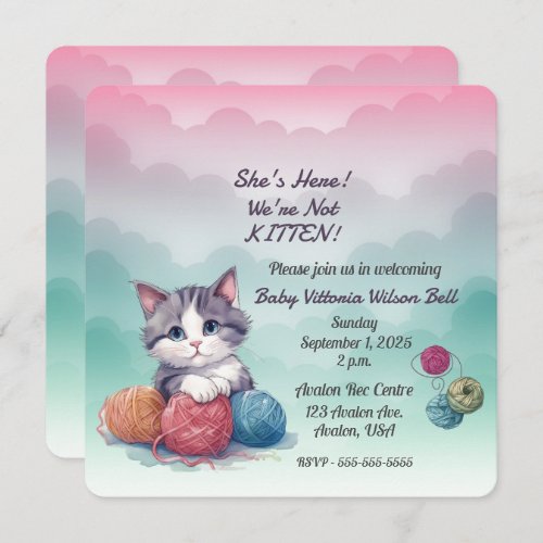 Shes Here Were Not Kitten Clouds Yarn Invitation