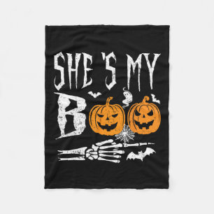 She's My Boo Skeleton Hand Pumpkin Halloween Match Fleece Blanket