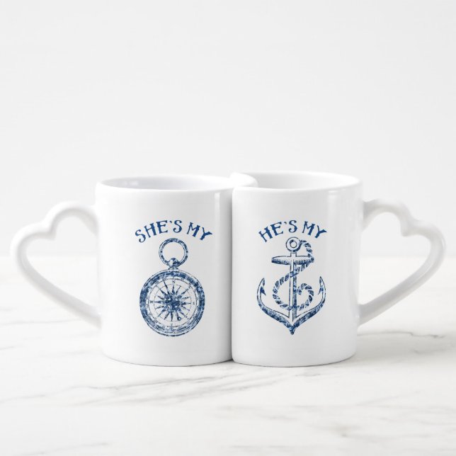 She's My Compass, He's My Anchor Coffee Mug Set (Front Nesting)