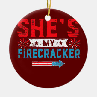 She's My Firecracker His And Hers 4th July Ceramic Ornament