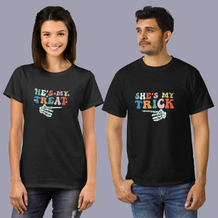 She's My Trick" Couple Halloween Funny Costume T-Shirt