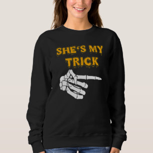 She's My Trick He's My Treat Cute Matching Couples Sweatshirt