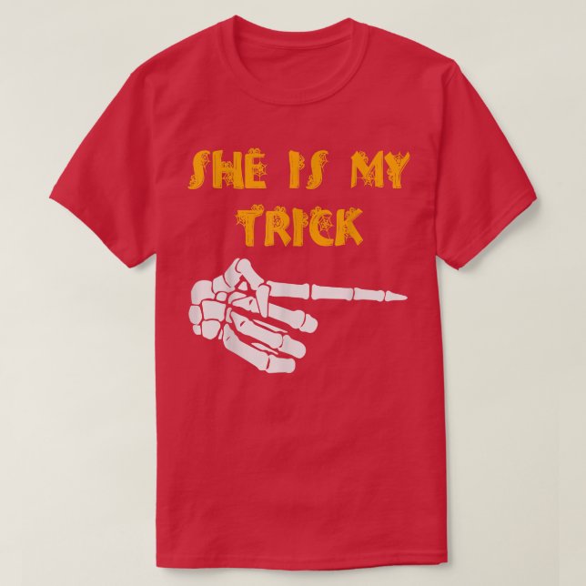 She's My Trick He's My Treat Cute Matching Couples T-Shirt (Design Front)