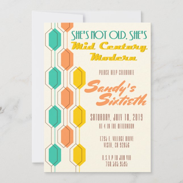 She's Not Old, She's Mid Century Modern, Birthday Invitation (Front)