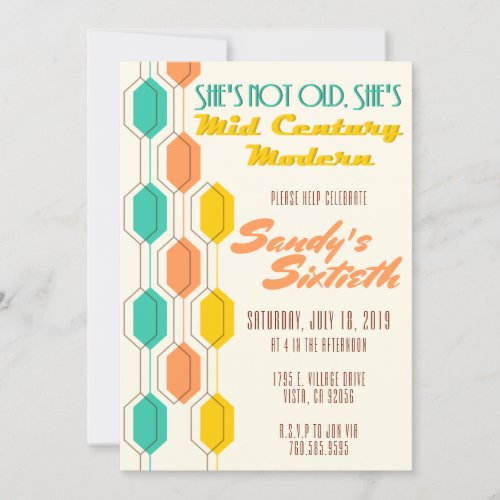 Shes Not Old Shes Mid Century Modern Birthday Invitation